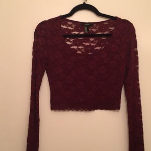 Burgundy lace crop top
